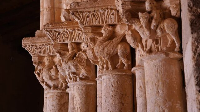 Romanesque arch portico of the Church of San Esteban Protom&aacute;rtir in the village of Hormaza. Region of Alfoz de Burgos. Province of Burgos. Castile and Leon. Spain. Europe