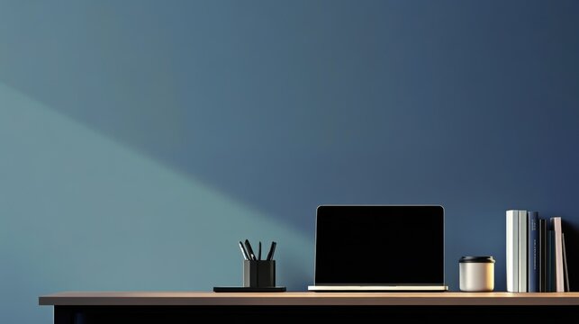 Modern office desk with laptop and stationery at 11 am - workspace design inspiration