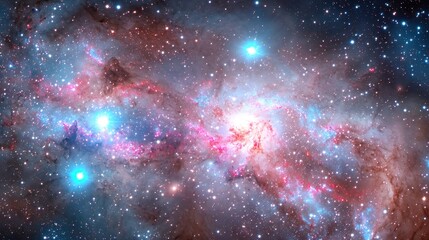 Fototapeta premium Celestial Symphony, an expansive digital artwork showcasing a vibrant galaxy filled with an array of luminous stars radiating brilliance across the cosmos.