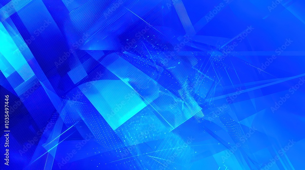 Poster abstract blue geometric pattern, vibrant shapes and designs intertwine, creating a dynamic backdrop 