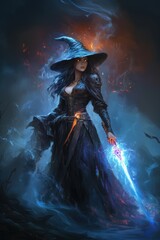 Obraz premium portrait of a witch in costume with a sword.