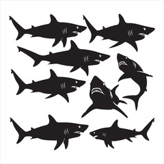 set of vector shark silhouette