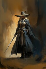 Fototapeta premium portrait of a witch in costume with a sword.