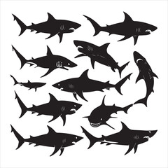 set of vector shark silhouette