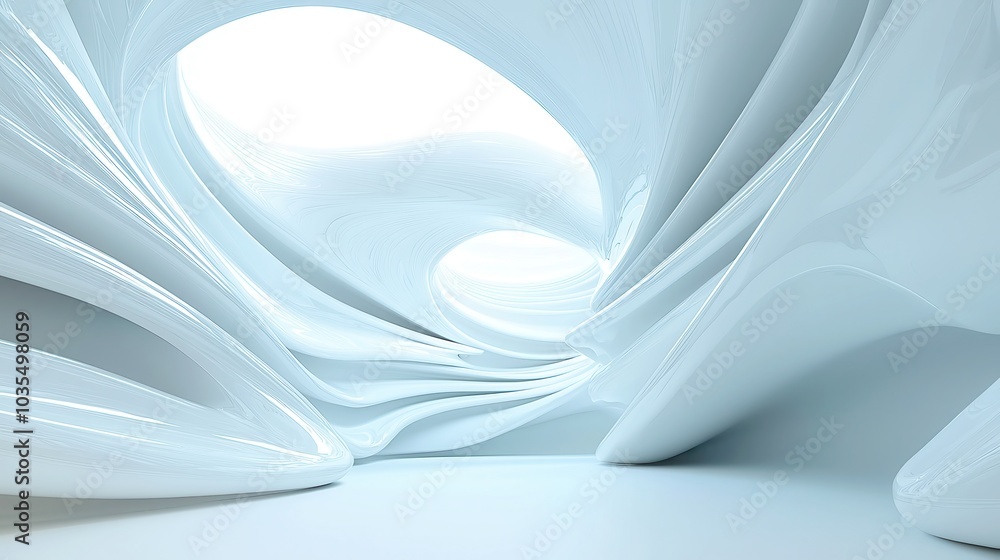 Poster futuristic white abstract design, featuring smooth curves and gradients, creating a sense of depth a