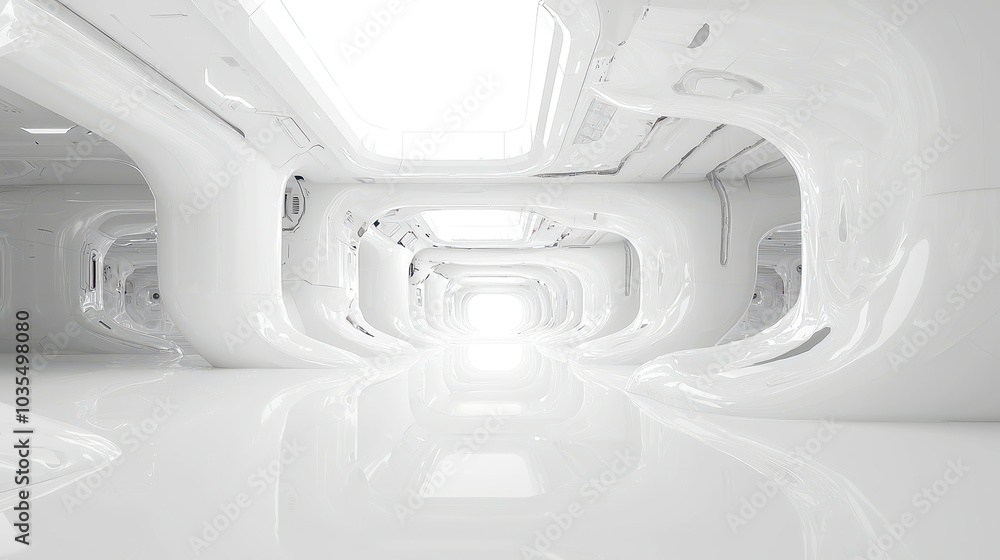 Poster futuristic white abstract design, a seamless blend of smooth curves and sharp angles, creating an et