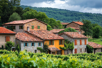 Scenic countryside villas surrounded by lush vineyards in Tuscany