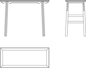 Vector sketch illustration of the silhouette of a long dining table design with classic vintage ethnic traditional decor ornaments 