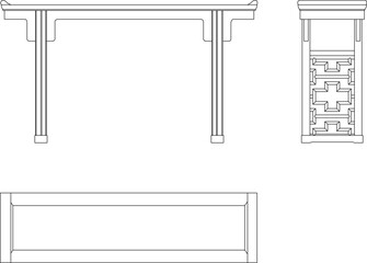 Vector sketch illustration of the silhouette of a long dining table design with classic vintage ethnic traditional decor ornaments