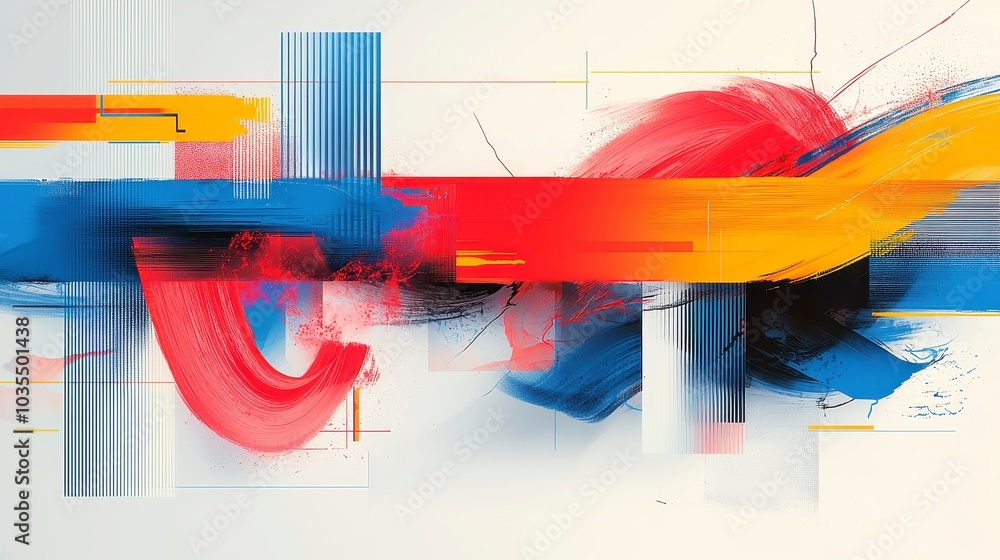 Poster vibrant geometric background, dynamic composition of smooth lines and bold colors, perfect for enhan
