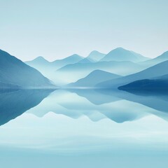 Abstract background with mountains and water, a calm lake, sky reflection, calming, light blue tones
