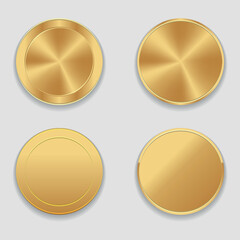 Realistic empty gold coin. Two sides of the coin. Vector on a gray background
