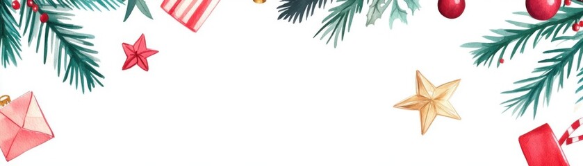 Fototapeta premium Holiday banner clipart Christmasthemed flat design top view festive message watercolor Triadic Color Scheme