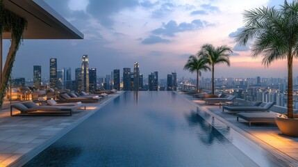 Fototapeta premium An elegant rooftop pool area complete with a sleek infinity edge