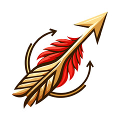 Fototapeta premium Cupid's arrow with feathers, symbol of love and passion, Valentine's Day, PNG, clipart