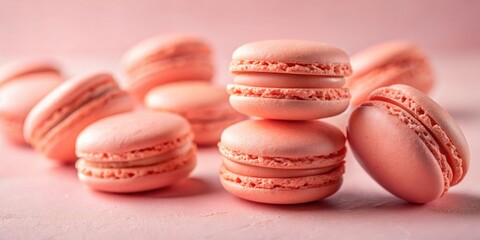 Obraz premium Delicate Pink Macarons Arranged in a Casual and Playful Presentation, Showcasing Their Textural Details and Delicate Pastel Hues