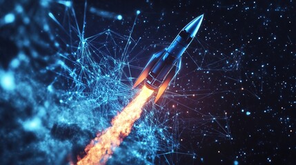 Fototapeta premium Futuristic Rocket Launch with Digital Network Connections