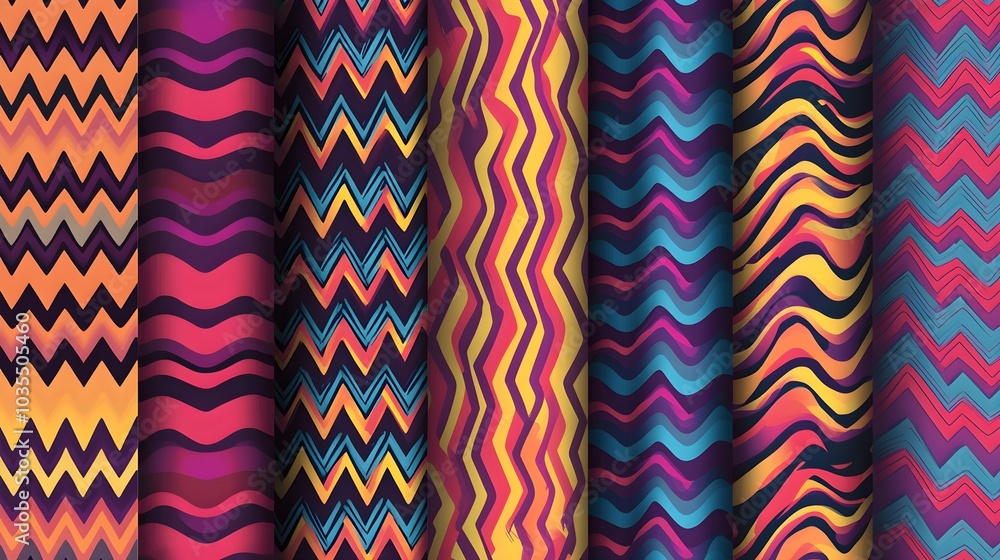 Poster abstract seamless pattern set with geometric shapes and vibrant colors