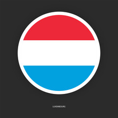 Luxembourg circle flag icon with shadow on dark background. Luxembourg button icon with white border isolated dark grey background	