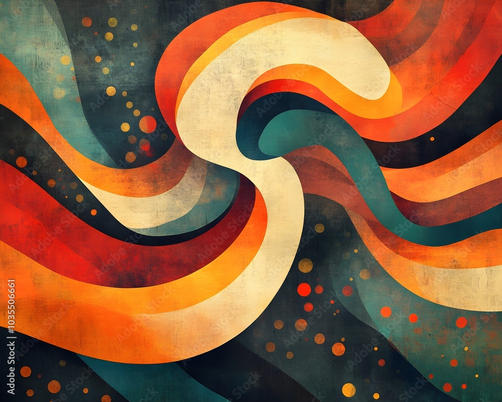 Poster abstract art background with wavy lines and dots