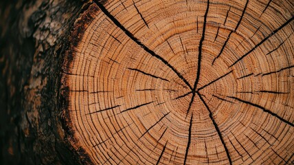 Fototapeta premium Close-up of a tree trunk with visible growth rings, isolated on a white background.