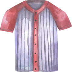 Baseball shirt red with stripe. Watercolor hand drawing painted illustration.