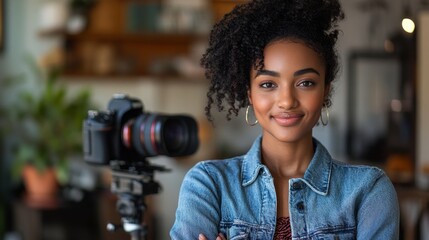 Content creator posing for her blog post photo, Generative AI