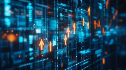 Upward Arrows on Blue Background, Symbolizing Stock Market Growth, Business Success, Financial Industry Trends, Positive Progress, Generative AI Representation