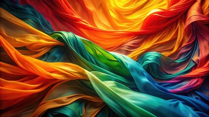 Abstract Swirling Silk Fabric in Vivid Hues of Red, Orange, Yellow, Green, Blue, and Purple