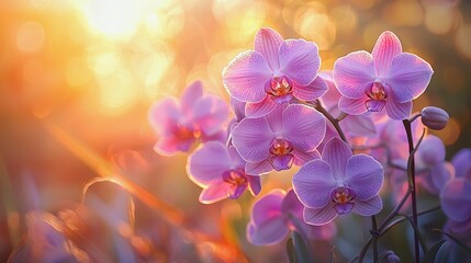 Stunning Purple Orchids Bathed in Golden Sunset Light