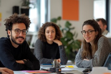 Fototapeta premium Diverse group of designers having a meeting in the office, Generative AI