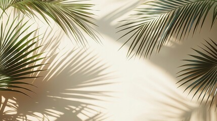 Obraz premium Soft Shadows of Palm Fronds on Beige Background in Tropical Sunlight