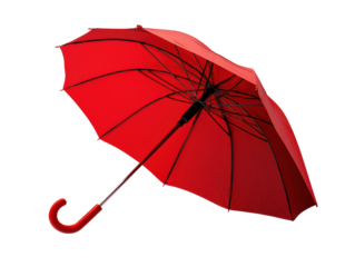 Red umbrella with black ribs, white isolate background.