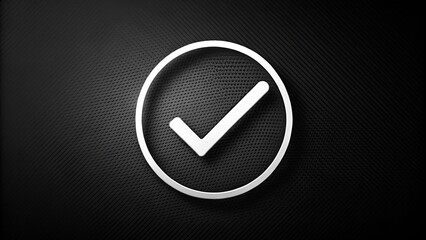 Abstract white checkmark inside a dashed circle on black background with reflection