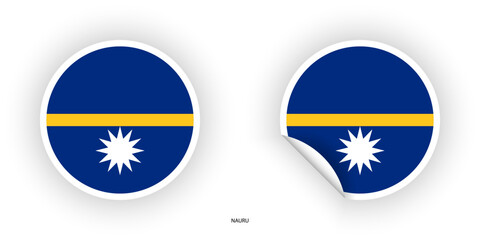 Nauru sticker flag in circle shape and circle peeled shape on white background. Nauru flag icon in circular form	
