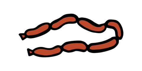 A hand-drawn vector illustration of a chain of sausages, depicted in a simple, cartoon style, ideal for representing traditional meat products or deli items in a minimalist design.