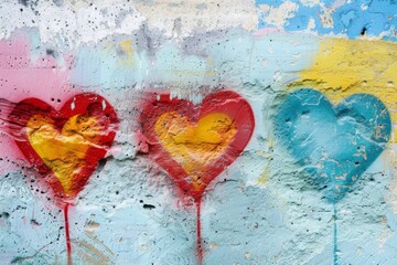 Colorful hearts as graffiti love symbol on wall