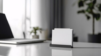 Clean and Simple Business Card Holder with Cards Displayed on a Minimalist Desk