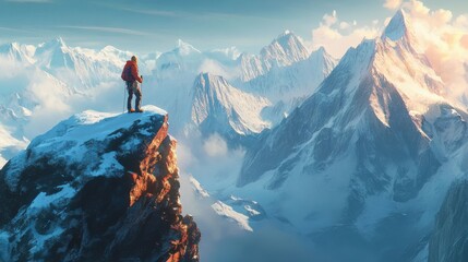 Alpinist Achievement: Scaling Rock Cliff to Summit in the Alps of Chamonix
