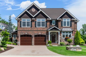 Luxury house exterior with brick and siding trim