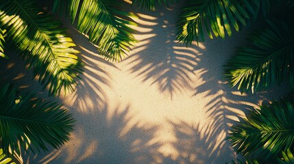 Tropical Ferns and Shadows on a Sunset Beach