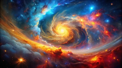 Obraz premium A swirling nebula of cosmic colors, with celestial clouds and a distant star shining brightly.