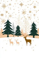 Christmas tree with reindeer background for greeting card poster design.