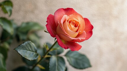 Beautiful Red Rose in Bloom on Neutral Background - Stunning Floral Photography