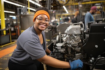 Portrait of a young woman working in industrial factory