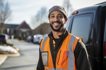 Obraz premium Portrait of a young delivery man