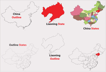 Liaoning map vector of China, Liaoning line map, Liaoning with city map, Liaoning outline map