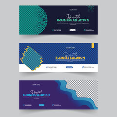 Social media cover banner modern webinar for digital marketing agency, business cover template geometric shape for abstract elements post background space for web banner