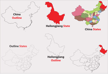 Heilongjiang map vector of China, Heilongjiang line map, Heilongjiang with city map, Heilongjiang outline map