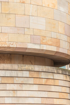 View of the modern architectural facade of the museum of edinburgh with geometric patterns and textures, edinburgh, united kingdom.
